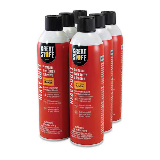 Heavy-Duty Web Spray Adhesive - 14Oz - Clear - Aerosol - 6PK