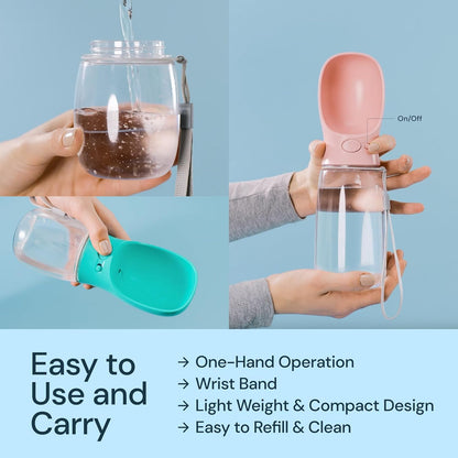 Leak Proof Portable Dog Travel Bottle with Bowl - 19 Oz, Blue - Portable Dog Water Bowl Dispenser - Food Grade Plastic - Pet Water Bottle