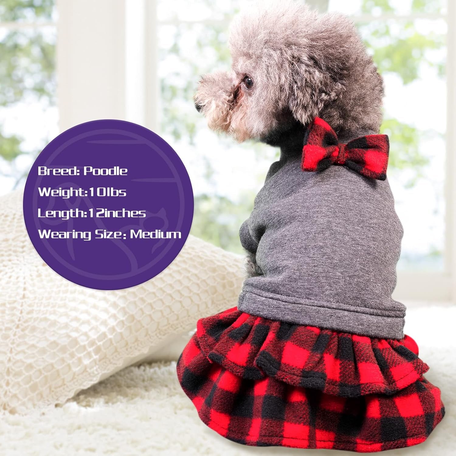 Small Dog Dress for Dogs Flannel Warm Dress Skirt with Bowknot New Year Holiday Thermal Winter Pet Clothes Doggie Dog Apparel Outfit Dresses