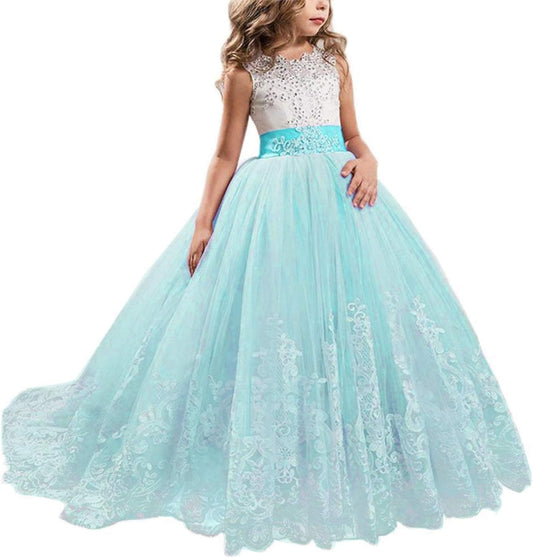 Girls Princess Lilac Pageant Long Dress Kids Tulle Prom Ball Gowns