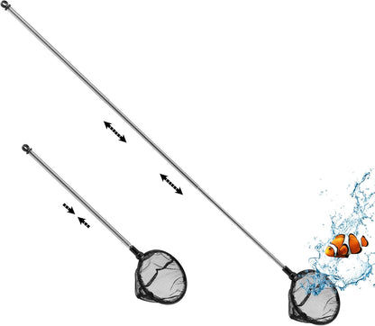 Telescopic Aquarium Fish Net, Fine Mesh round Fish Net for Fish Tank with Extendable Long Handle (5 Inch)