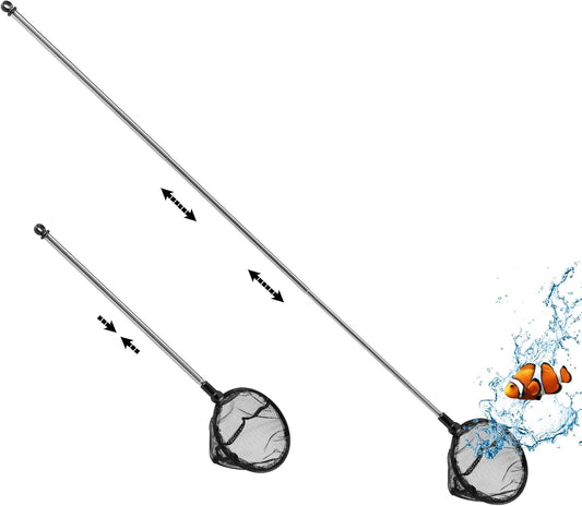 Telescopic Aquarium Fish Net, Fine Mesh round Fish Net for Fish Tank with Extendable Long Handle (5 Inch)