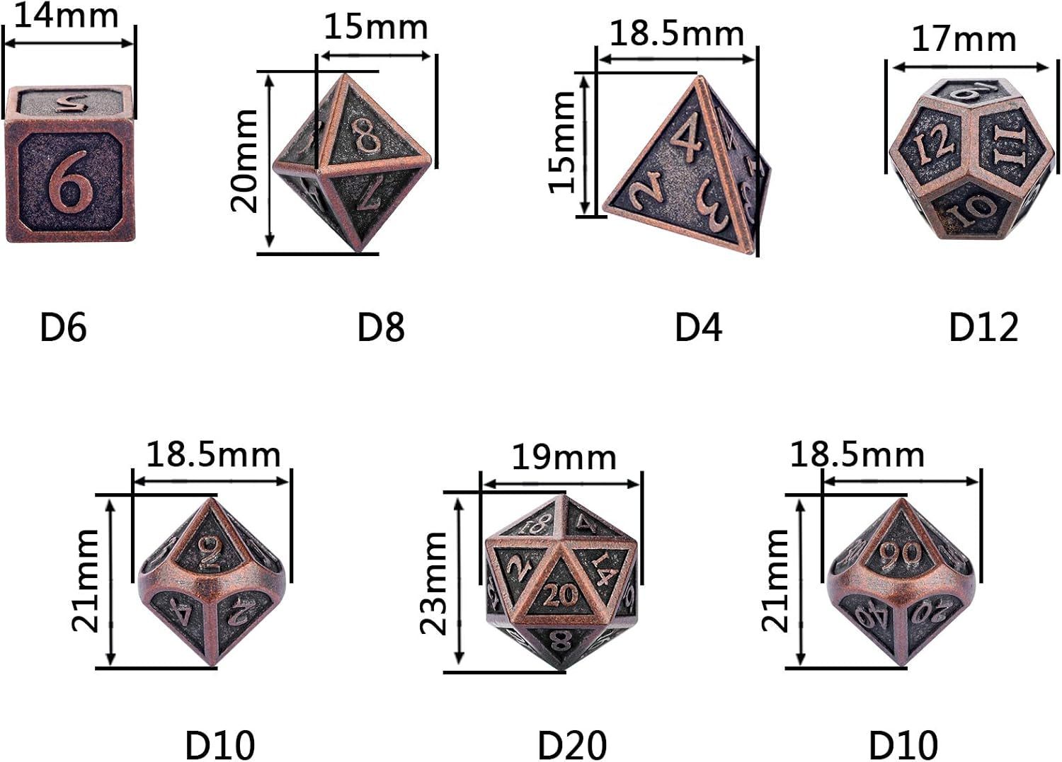 Metal DND Dice Set 7Pcs - Indestructible Metal Dice Set W/Dice Bag; D&D Dice Set D&D (Dungeons and Dragons Dice Set) W/ D20 Dice - Blacksmith Craft Dice (Weathered Bronze)