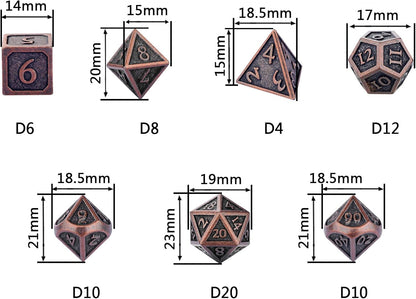 Metal DND Dice Set 7Pcs - Indestructible Metal Dice Set W/Dice Bag; D&D Dice Set D&D (Dungeons and Dragons Dice Set) W/ D20 Dice - Blacksmith Craft Dice (Weathered Bronze)