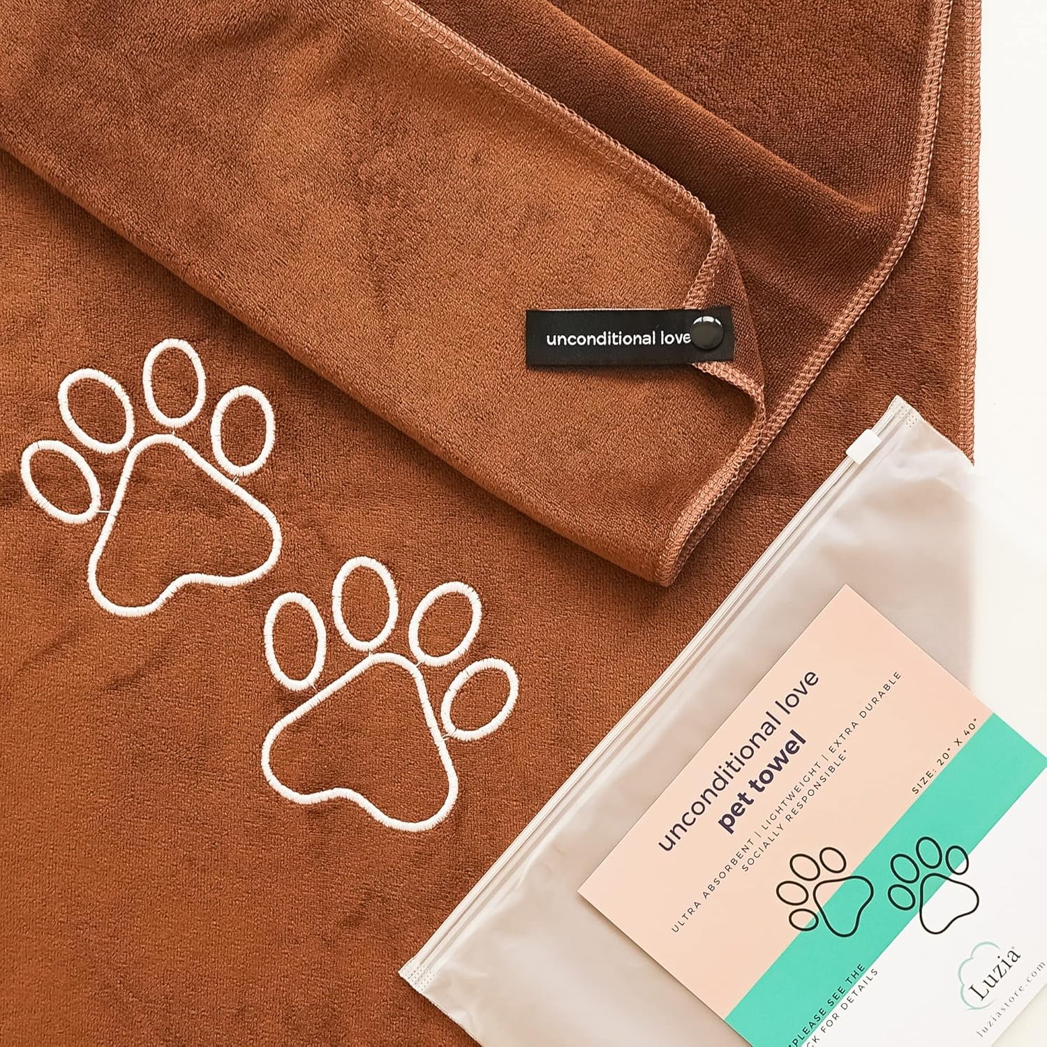 Unconditional Love | Premium Pet Drying Towel | Ultra Absorbent and Soft Microfiber Towel for Dogs and Cats (Brown)