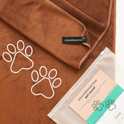 Unconditional Love | Premium Pet Drying Towel | Ultra Absorbent and Soft Microfiber Towel for Dogs and Cats (Brown)