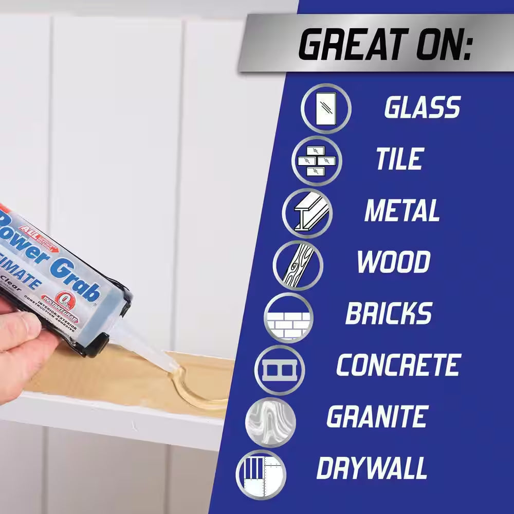Power Grab Ultimate Instant Grab 9 Oz. SMP Construction Adhesive Crystal Clear Cartridge