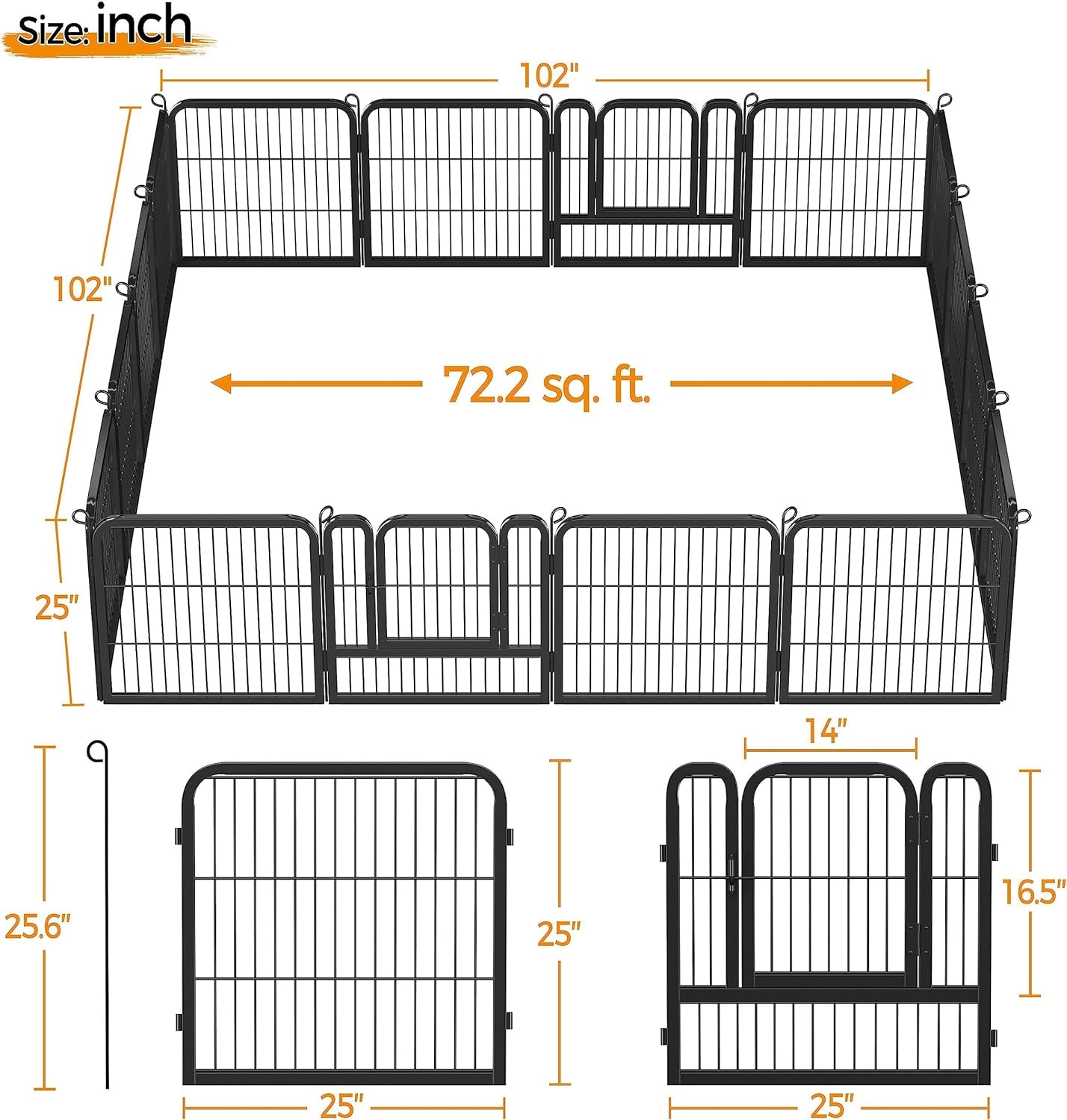 Dog Playpen Outdoor 24 Inch 16 Panels Indoor Dog Fence Metal Dog Pen Heavy Duty Pet Puppy Exercise Pen for RV Camping Garden Yard