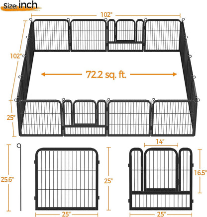 Dog Playpen Outdoor 24 Inch 16 Panels Indoor Dog Fence Metal Dog Pen Heavy Duty Pet Puppy Exercise Pen for RV Camping Garden Yard