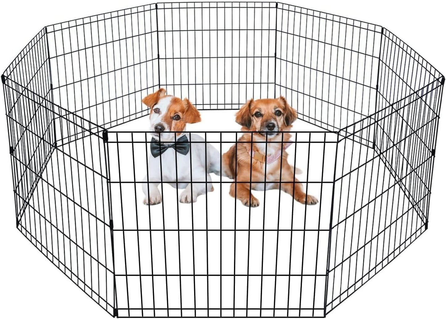 Dog Pen Playpen Puppy Pet Playpen 8 Panel Indoor Outdoor Metal Portable Folding Animal Exercise Dog Fence,24",Black