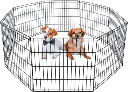 Dog Pen Playpen Puppy Pet Playpen 8 Panel Indoor Outdoor Metal Portable Folding Animal Exercise Dog Fence,24",Black