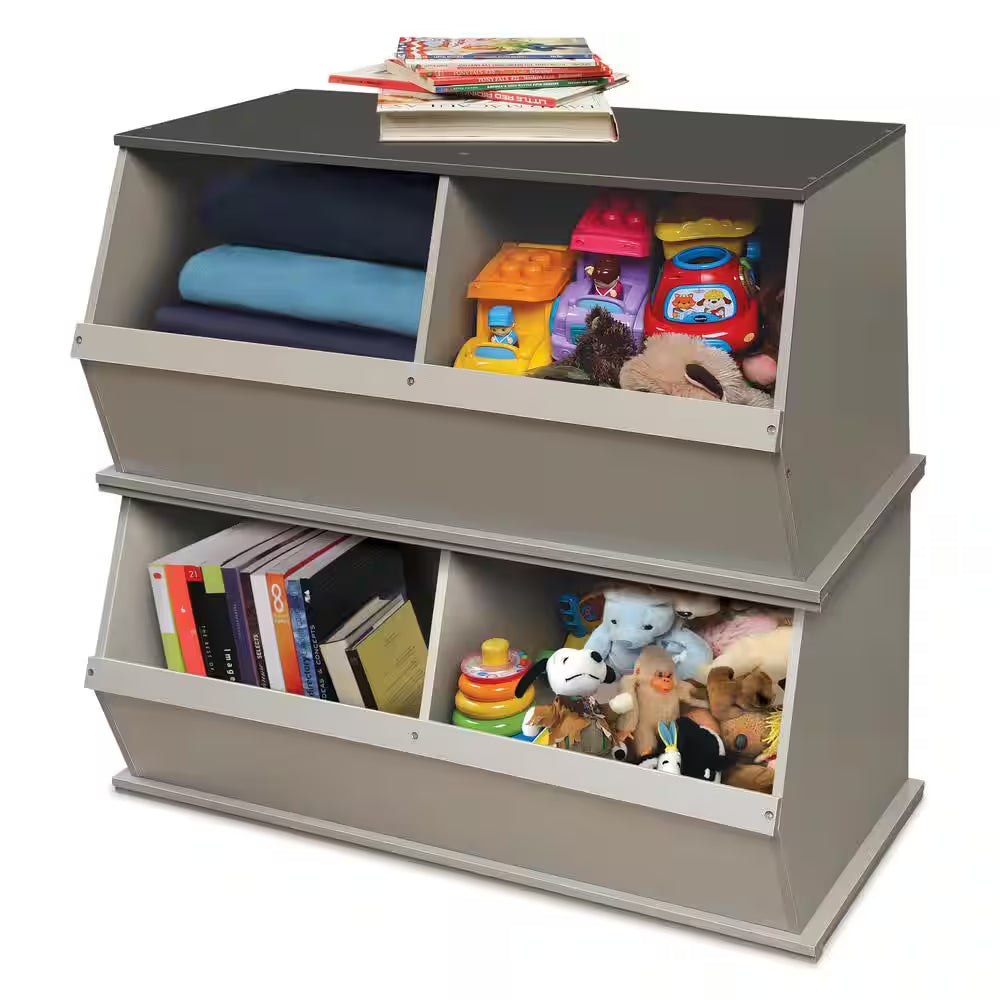 Woodgrain/Gray Two Bin Stackable Storage Cubby