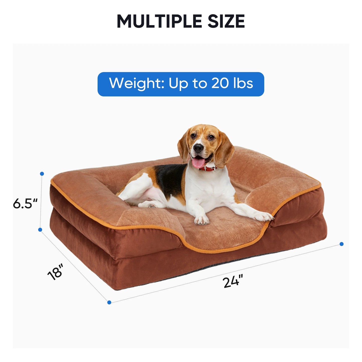 Dog Bed 24"X18" Orthopedic Dog Sofa Bed Small, Supportive Foam Pet Couch Bed with Removable Washable Cover, Brown