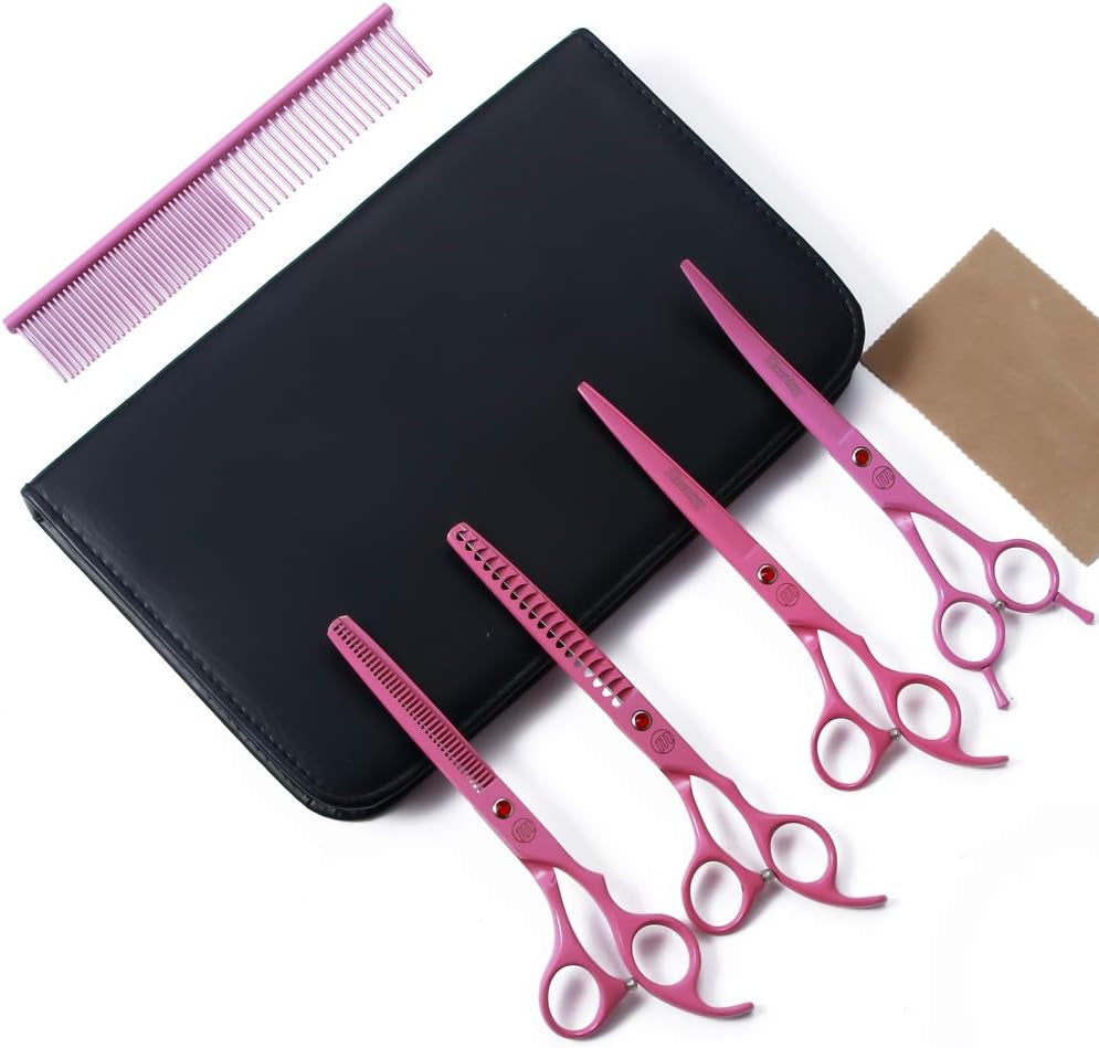 Professional Dog Scissors Set - 7 Inch/8 Inch Curved Chunkers & Thinning Shears with Grooming Comb