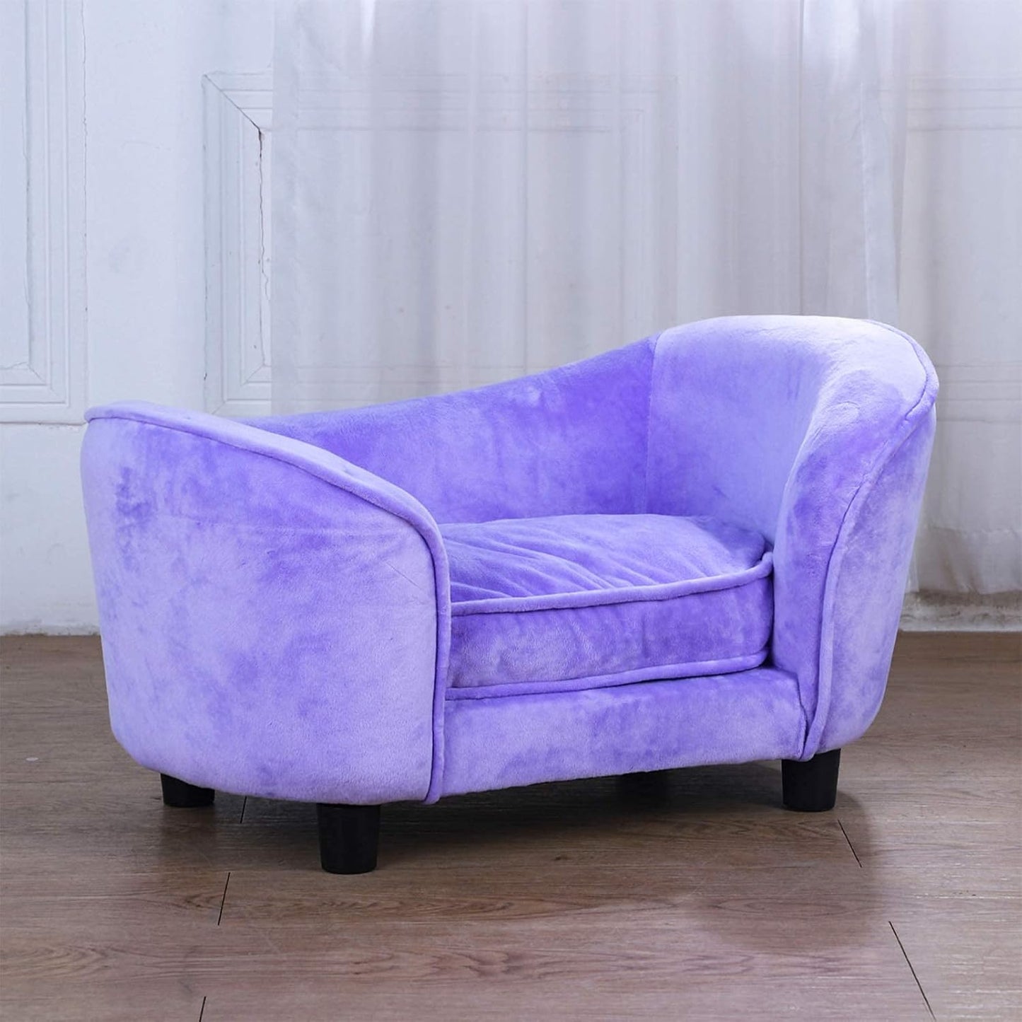 Pet Bed Sofa, Velvet Couch with Removeable Washable Cushion for Small Dog Cat (Purple)