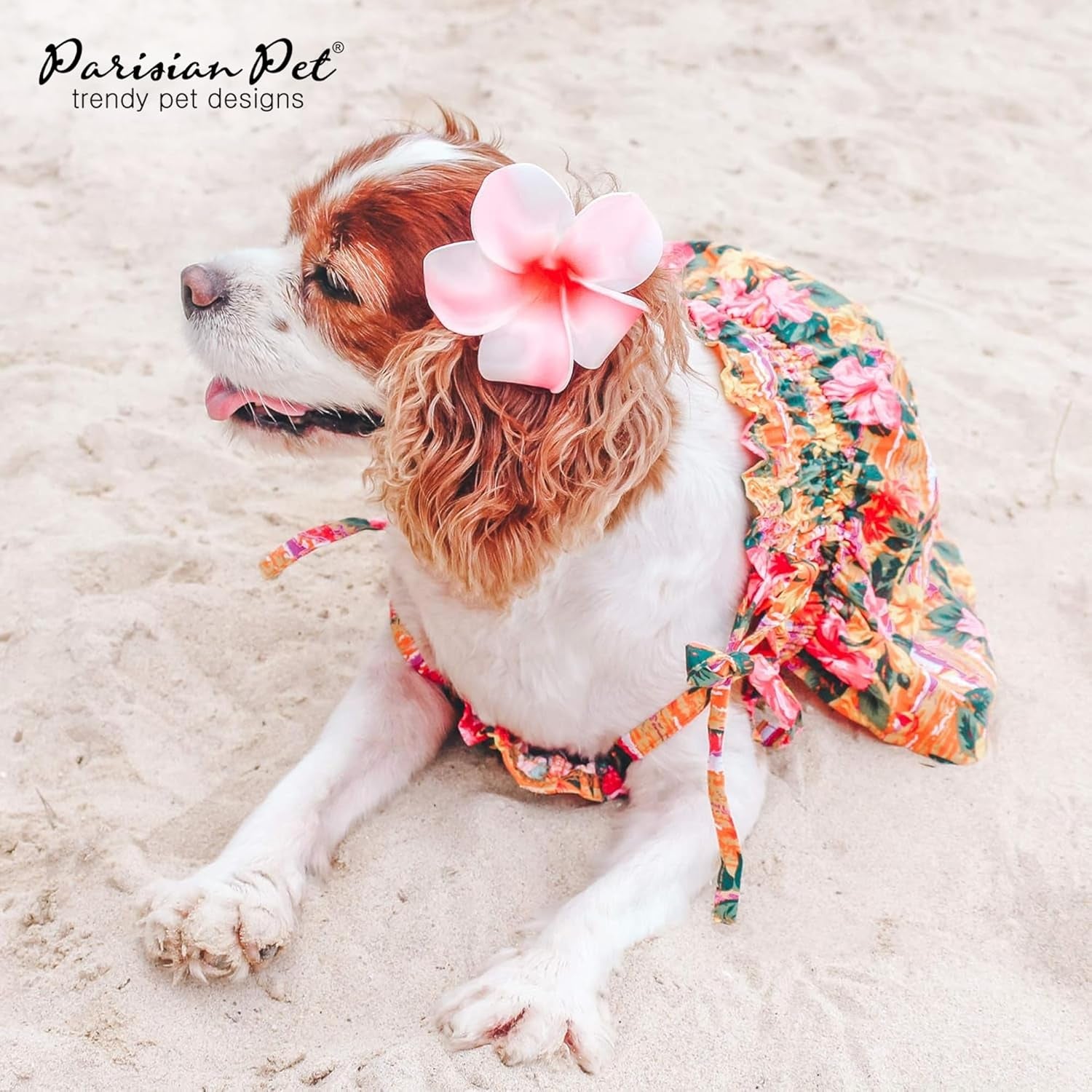 Hawaiian Dog Dress - Floral Dog Beach Outfit - Pull-Up Straps Breathable Summer Clothes - Girl XL