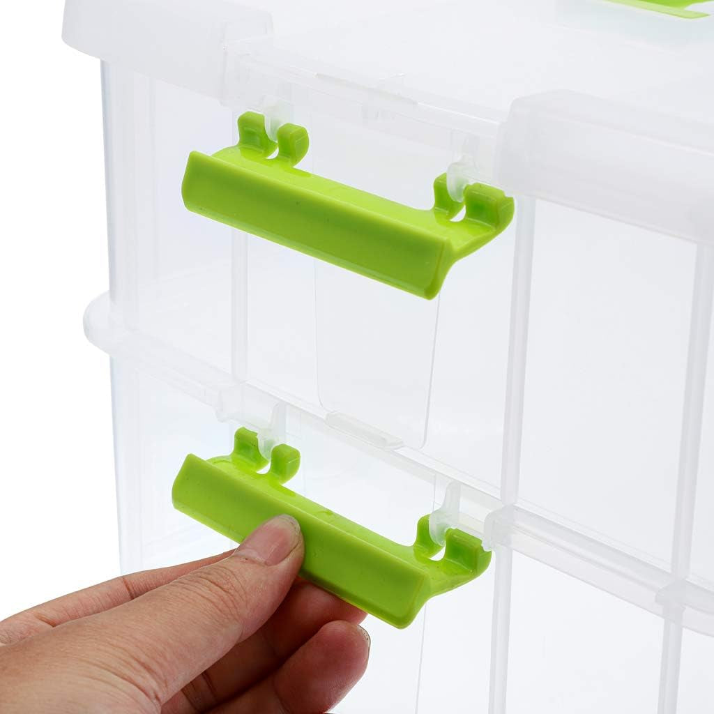 2 Layer Stack & Carry Box, Plastic Multipurpose Portable Storage Container Box Handled Organizer Storage Box for Organizing Stationery, Sewing, Art Craft, Jewelry and Beauty Supplies Green