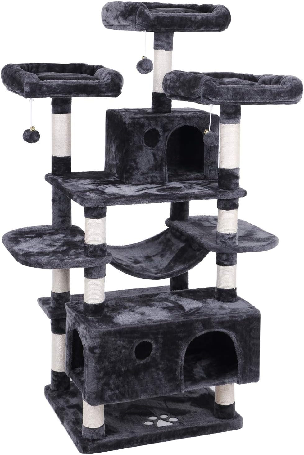 Large Cat Tree Condo with Sisal Scratching Posts Perches Houses Hammock, Cat Tower for Indoor Cats Furniture Kitty Activity Center Kitten Play House Grey MMJ03B