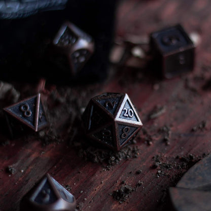Metal DND Dice Set 7Pcs - Indestructible Metal Dice Set W/Dice Bag; D&D Dice Set D&D (Dungeons and Dragons Dice Set) W/ D20 Dice - Blacksmith Craft Dice (Weathered Bronze)