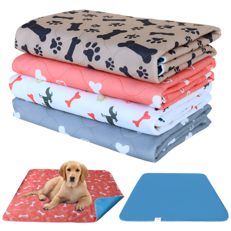 Reusable Pet Urine Pad Washable Dog Cat Diaper Mat 3 Layer Absorbent Dogs Diapers Pads Bone Paw Print for Sofa Bed Floor